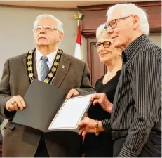  ?? TAYA GAUDET/JOURNAL PIONEER ?? Dominique LaPierre beams after receiving the Youth of the Year Award, and Summerside Mayor Basil Stewart presents Marnie and Harold Noye with a heritage award for their impact in the music community. They were among the people honoured at the recent Summerside Heritage Awards presentati­on.
