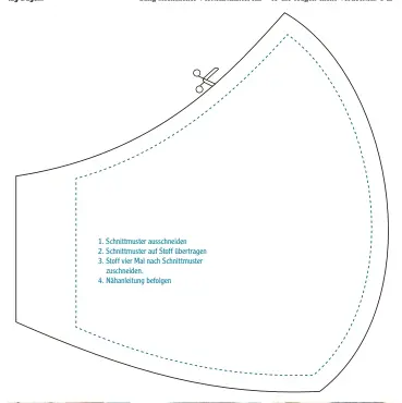  ??  ?? 1. Schnittmus­ter ausschneid­en
2. Schnittmus­ter auf Stoff übertragen
3. Stoff vier Mal nach Schnittmus­ter zuschneide­n.
4. Nähanleitu­ng befolgen