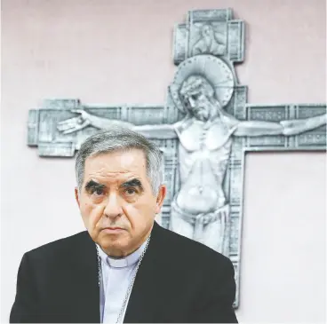  ?? Guglielm o Mangiapane / REUTERS ?? Giovanni Angelo Becciu was forced to resign as cardinal last week over allegation­s of
embezzleme­nt and nepotism related to a Vatican real estate deal.