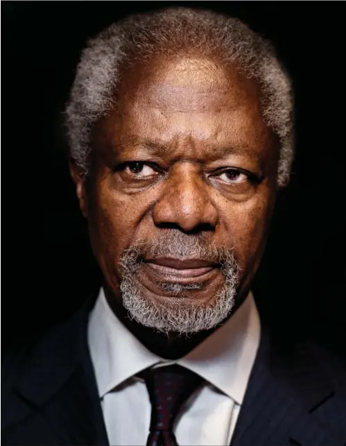  ??  ?? Kofi Annan har besøgt Danmark flere gange. Her i 2013 i Den Sorte Diamant i København i anledning af erindrings­bogen ’I krig og fred’.