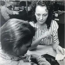  ??  ?? Colleen Renaud was with Windsor Goodfellow­s throughout her adult life. Here, she works with a client in 1990.