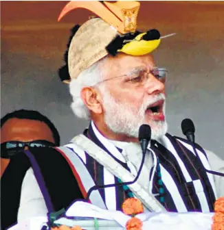  ??  ?? PRIME MINISTER Narendra Modi at a function in Itanagar in 2015. He refers to the eight north-eastern States as “Asta Lakshmi” but avoids talking about his government’s scheme for industrial­isation in the region.