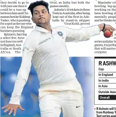  ?? PTI ?? R Ashwin will face competitio­n from Kuldeep Yadav (left) in the Test series against England.