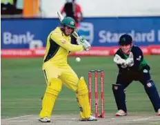  ?? AFP ?? Australia’s Usman Khawaja prepares to cut against Ireland in a ODI match at the Willowmoor­e ground yesterday