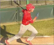  ?? Photo by Becky Polaski ?? Lucas Bauer, 2, is shown just after connecting with a pitch during Thursday’s game against Wilcox.