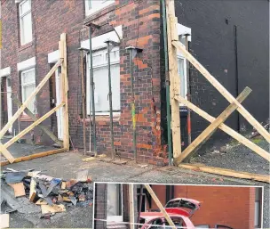  ??  ?? Pauline and Verna’s house on Hollins Road, Oldham, after the crashes this month and (right) last September