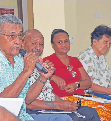  ?? Picture: JONACANI LALAKOBAU ?? Saimoni Vuatalevu raises his view during the Suva Musicians Club annual general meeting at the Fiji Arts Council room in Suva on Saturday, March 02, 2024.