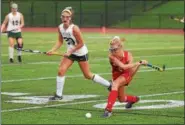  ?? DIGITAL FIRST MEDIA FILE ?? Owen J. Roberts’ Julia Lamb (2) sends the ball upfield during a game against Methacton last season. Lamb was selected to play in the 2018 AAU Junior Olympic Games next month.