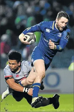  ?? Picture: GALLO IMAGES ?? NO CLEAN PAIR OF HEELS: Leinster’s Barry Daly is tackled by Berton Klaasen of Southern Kings during the Pro14 match between the sides. There are moves to expand the competitio­n to 16 teams next season