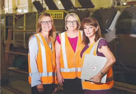  ?? FRESH BEGINNING: Iplex Australia general manager Nicole Sumich, Mundingbur­ra MP Coralee O'Rourke and Mayor Jenny Hill, at the polyethyle­ne plant at Bohle yesterday. Picture: SHAE BEPLATE ??