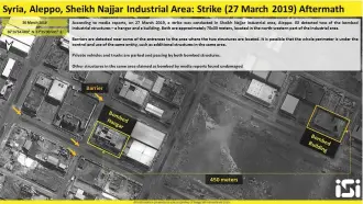  ?? (Imagesat Internatio­nal (ISI)) ?? SATELLITE IMAGES show destructio­n of a site in Aleppo allegedly struck by the Israeli Air Force in late March.