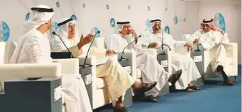  ?? Ahmed Kutty/Gulf News ?? From left: Moderator Faisal Bin Huraiz; Abdullah Bishara, former diplomat and president of the Diplomatic Centre for Strategic Studies, Kuwait; Dr Abdul Khaleq Abdullah, Dr Ayed Al Manna and Salem Al Yami during a panel discussion at the 4th Abu Dhabi...