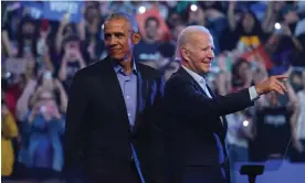  ?? Photograph: Anadolu Agency/Getty Images ?? Barack Obama and Joe Biden at a rally in Philadelph­ia on 5 November.