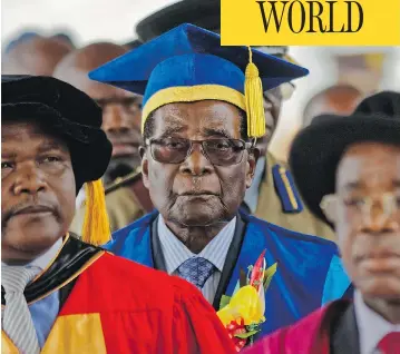 ?? BEN CURTIS / THE ASSOCIATED PRESS ?? Zimbabwe’s President Robert Mugabe presided over a graduation ceremony at Zimbabwe Open University on Friday. Thousands of demonstrat­ors are expected to rally in Harare Saturday to call on Mugabe to step aside as president.