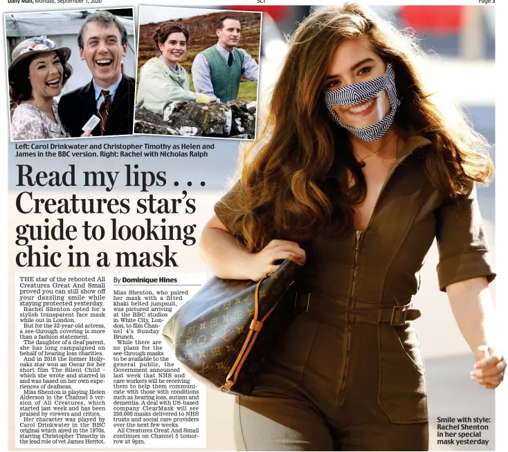  ??  ?? Smile with style: Rachel Shenton in her special mask yesterday