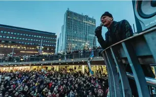  ?? Jonas Gratzer / Getty Images ?? Nearly 3,000 people gather on Sergels Torg to demonstrat­e against vaccine passports and other government requiremen­ts on Saturday in Stockholm, Sweden.