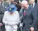 ??  ?? David Johnston, Canada’s Governorge­neral, helps the Queen down the steps outside Canada House