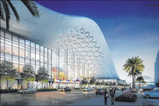  ??  ?? This rendering provided by tvsdesign/Design Las Vegas shows how the second phase of the Las Vegas Convention Center expansion will look when it is completed next year. The center is adding 1.4 million square feet of space.