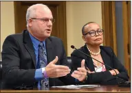  ?? (Arkansas Democrat-Gazette/Staci Vandagriff) ?? Sen. Jim Hendren introduces his competing hate crimes bill Wednesday in the Senate Judiciary Committee along with Sen. Joyce Elliott. The bill failed to gain any support.