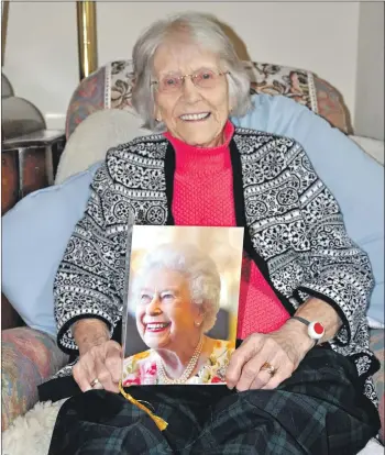  ??  ?? 01_B15sal01 Sal Bannatyne celebrated her 100th birthday last week with a large gathering of family and friends and a card from the Queen.