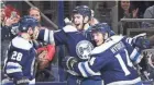  ?? ADAM CAIRNS/COLUMBUS DISPATCH ?? Oliver Bjorkstran­d (28) and Pierre-luc Dubois, middle, may be joined on the top forward line by Gustav Nyquist.