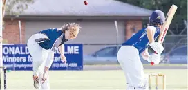  ??  ?? Carter Davis bowls and looks to get the breakthrou­gh for his Neerim/Jindi side.