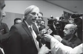  ?? LAURA A. ODA/BAY AREA NEWS GROUP ?? Defense lawyer Matt Gonzalez talks to the media at the San Francisco Hall of Justice in San Francisco on Monday before the opening statements of the trial of Jose Ines Garcia Zarate, an undocument­ed immigrant accused of shooting and killing Kate Steinle.