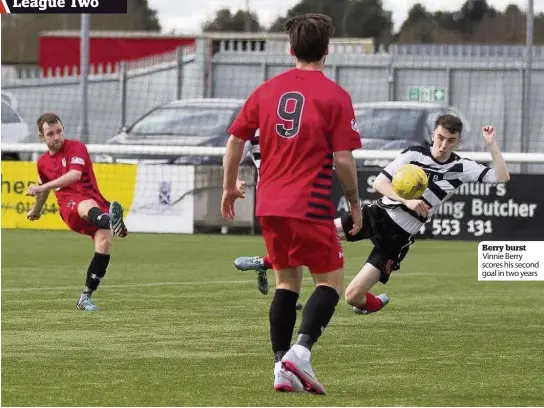  ??  ?? Berry burst Vinnie Berry scores his second goal in two years