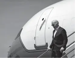  ?? AL DRAGO/THE NEW YORK TIMES ?? In April, President Joe Biden arrives aboard Air Force One at Wilkes-Barre Scranton Internatio­nal Airport in Avoca, Pa.