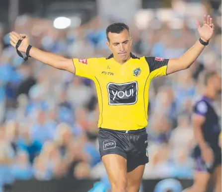  ?? Picture: GETTY IMAGES ?? NRL referee Matt Cecchin and his colleagues have been told to cut back on penalties.