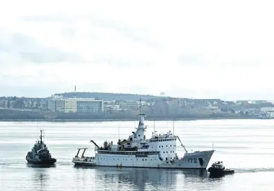  ?? JOHN NEWTON / TWITTER ?? The Canadian Forces Auxiliary Vessel Quest, an oceanograp­hic research ship used by the navy, was sidelined in 2014 as a result of cost-cutting by the Conservati­ve government. The DND has announced that it will be decommissi­oned.