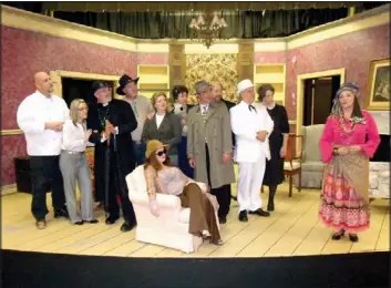  ??  ?? Portraying characters in the Signal Mountain Playhouse production of “The Butler Did It, Again!” are, from left, Keith Collins, Shandra Burnett, Lee Abelson, Tim Forsythe, Kendra Gross (seated), Janet Mcinturff, Sandy Mccrea, Rob Inman, Don Strickland,...