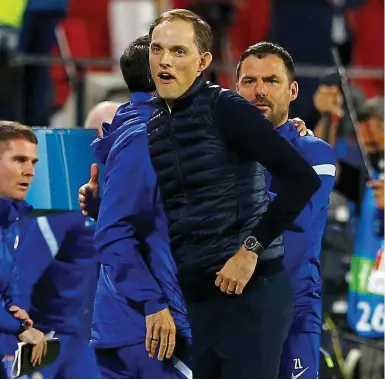  ?? PICTURE: REUTERS ?? Let’s make it a Blue day: Tuchel enjoys the victory in Seville that took Chelsea into the semis
