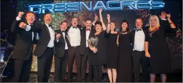  ??  ?? Some of the Greenacres team, including owner James O’Connor, at the awards night presented by Hector Ó hEochagáin.