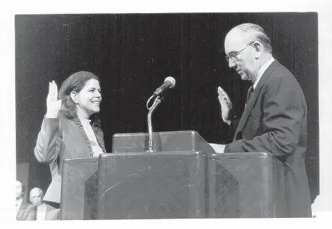  ?? COURTESY OF WILMA MANKILLER FOUNDATION ?? Wilma Mankiller is sworn into office as deputy chief in 1983.
