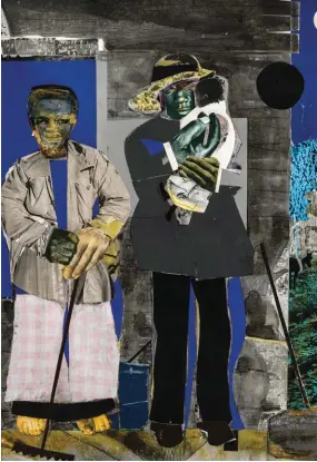  ??  ?? Romare Bearden (1911-1988), Profile/part I, The Twenties: Mecklenber­g County, Miss Bertha and
Mr. Seth,
1978. Collage on board. Collection of Susan Merker. © Romare Bearden Foundation/ VAGA at Artists Rights Society (ARS), New York. Photo by Paul Takeuchi.