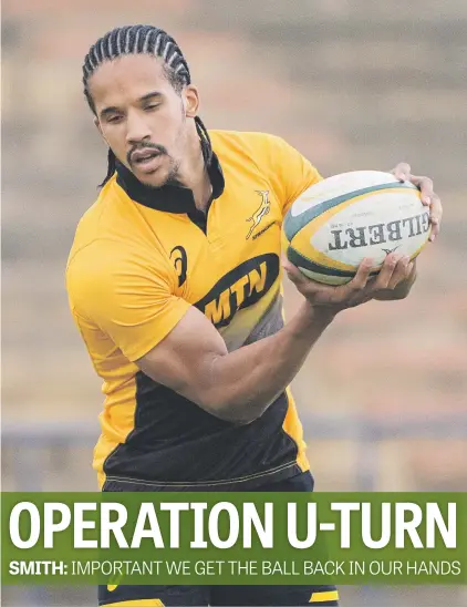  ?? Picture: Gallo Images ?? SUPPORT. Springbok backline coach Franco Smith has leapt to the defence of the embattled back three of Courtnall Skosan (above), Raymond Rhule and Andries Coetzee.