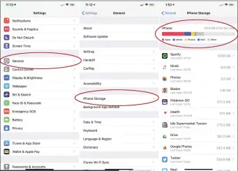  ??  ?? You’ll find your iPhone storage details a few layers deep in the Settings app