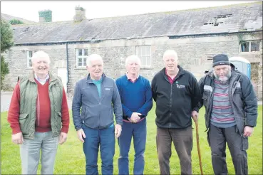  ?? (Photo: Katie Glavin) ?? Noel Baldwin, John O’Rourke, Colm Cahill, James Flynn and Carthage Sasck of Lismore Men’s Shed, pictured on their grounds located at the old hospital.