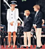  ??  ?? The Princess often dressed her sons in matching clothes, right, while she visited countries like Bosnia, far right, for her charity work – with this visit taking place weeks before her death