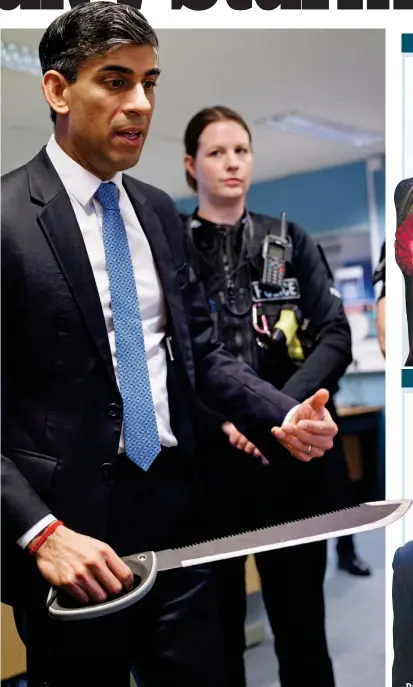  ?? ?? The knives are out: Rishi Sunak during a visit to a police station in Harlow, Essex, yesterday