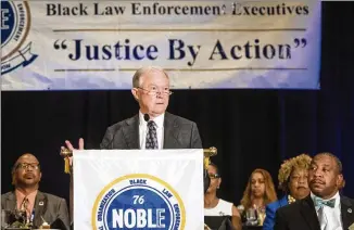  ?? JOHN AMIS / SPECIAL ?? Attorney General Jeff Sessions addresses the National Organizati­on of Black Law Enforcemen­t Executives during a conference Tuesday in Atlanta.