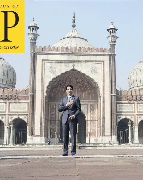  ?? SEAN KILPATRICK /THE CANADIAN PRESS ?? Prime Minister Justin Trudeau visits the Jama Masjid Mosque in New Delhi on Thursday, as his turbulent trip to India is drawing domestic criticism and raising eyebrows internatio­nally as the PMO deals with the fallout of its botched party invitation to...