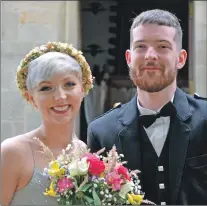  ??  ?? Kirsty and Jamie after their wedding ceremony on Saturday. Photograph: Stephen Bull.