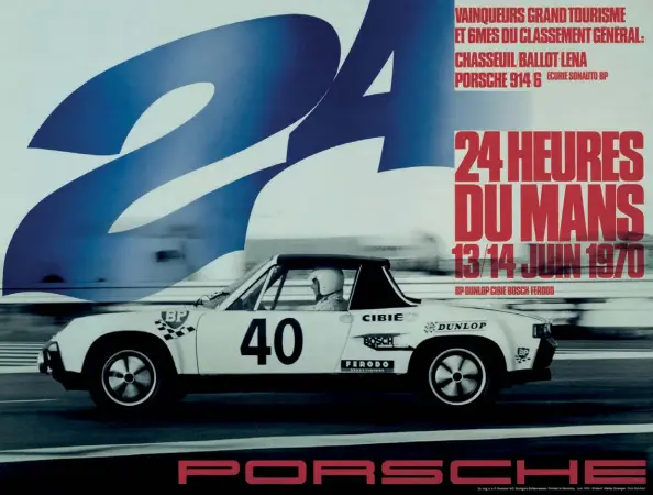  ??  ?? Above Not only did the no.40 914 get its own post-race Porsche poster, a dummy 914 was dressed to look like the car and cast as an ‘extra’ for post-race action filming on the set of the Le Mans movie