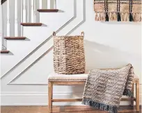  ??  ?? Replace heavy winter rugs with inexpensiv­e straw and rope carpets to create a cool feeling underfoot during the summer. Natural floor runner with grid pattern, $40, Winners.