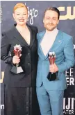  ?? — AFP photo ?? Sarah Snook, winner of the Best Actress in a Drama Series award for “Succession,” and Kieran Culkin, winner of the Best Actor in a Drama Series award for “Succession,” pose in the press room during the 29th Annual Critics Choice Awards at Barker Hangar in Santa Monica, California.