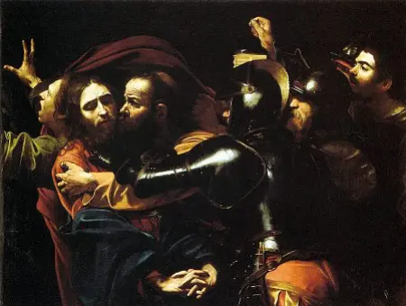  ?? ?? Caravaggio, «La presa di Cristo»; sotto, la «Flagellazi­one»