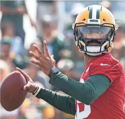  ?? HANNAH SCHROEDER/MILWAUKEE JOURNAL SENTINEL ?? Packers rookie quarterbac­k Manny Wilkins, who was not drafted, has earned more reps in practice.