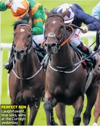  ??  ?? PERFECT RUN Laughifuwa­nt, blue silks, wins at the Curragh yesterday